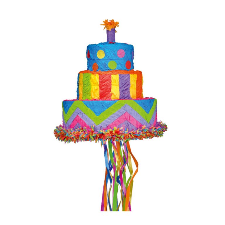 PULL PINATA BIRTHDAY CAKE COLORFUL 27X30X27CM - Pergamos