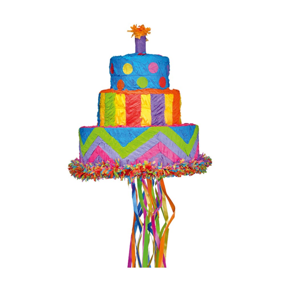 PULL PINATA BIRTHDAY CAKE COLORFUL 27X30X27CM - Pergamos